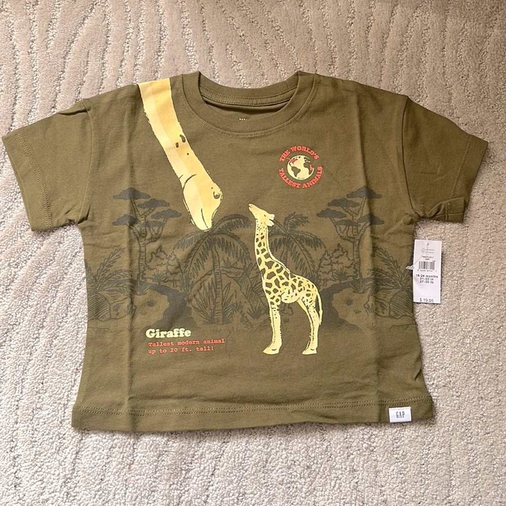 NWT BABY GAP GIRAFFE DINOSAUR RELAXED FIT TEE SHIRT 100% COTTON